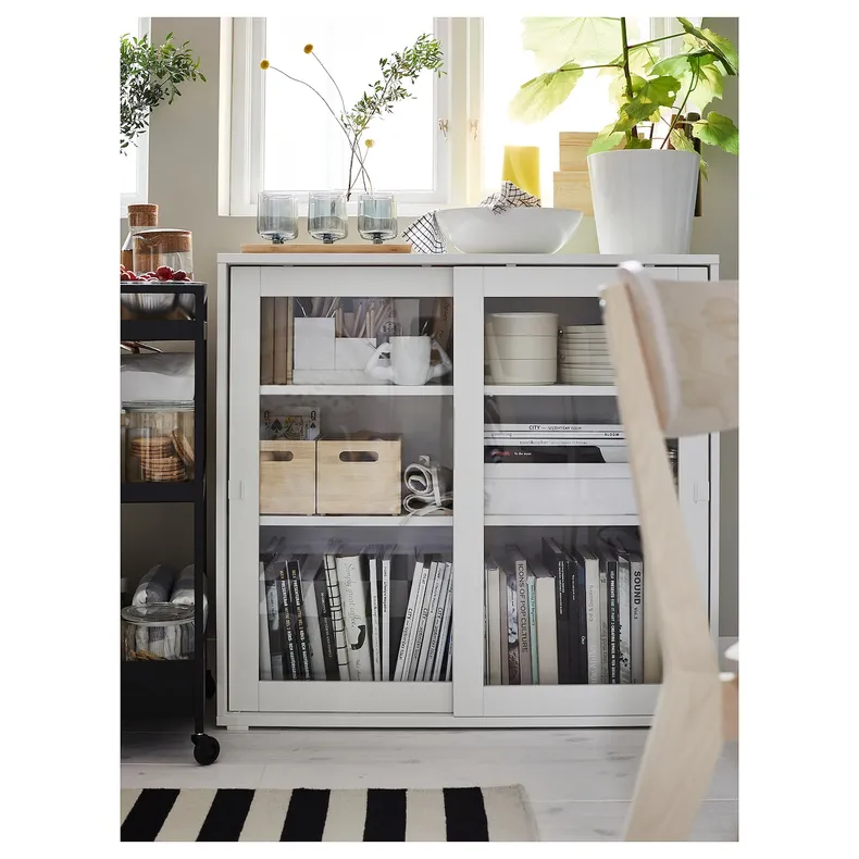 IKEA VIHALS ВИХАЛС, шкаф+раздвижные стеклянные дверцы, белый, 95x37x90 см 805.428.76 фото №3