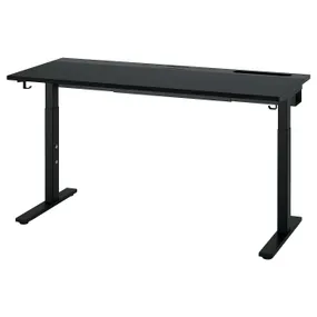 IKEA MITTZON МІТТЗОН, письмовий стіл, шпон ясена, тонований чорним/чорним, 140x60 см 295.280.44 фото
