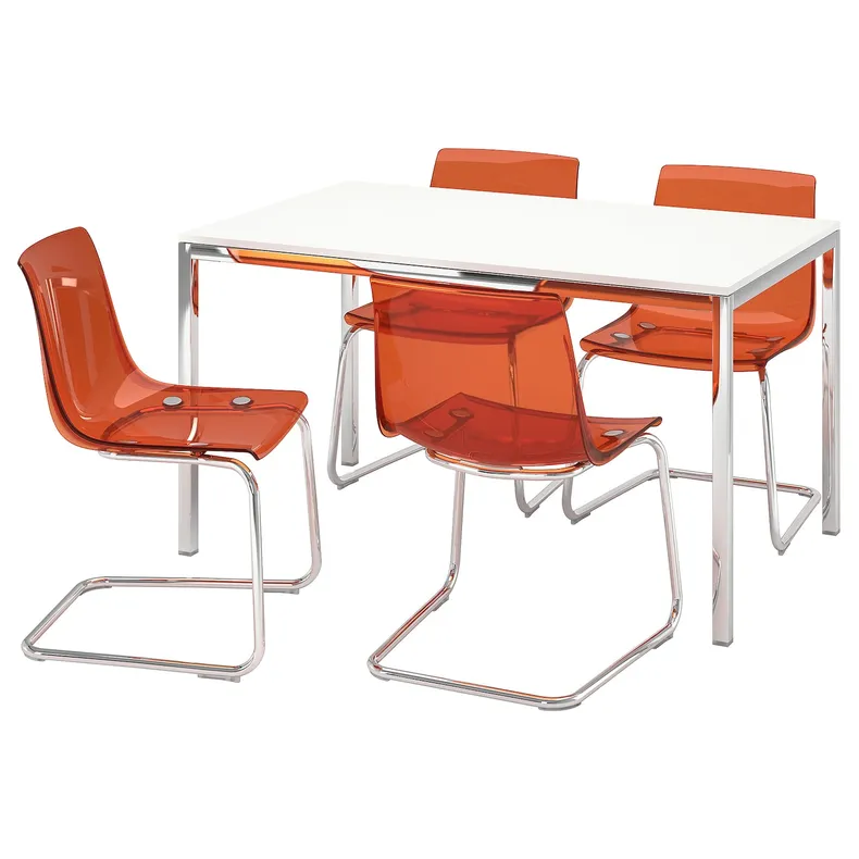 IKEA TORSBY ТОРСБІ / TOBIAS ТОБІАС, стіл+4 стільці, глянцевий / білий хромований / хромований коричневий / червоний 594.992.81 фото №1