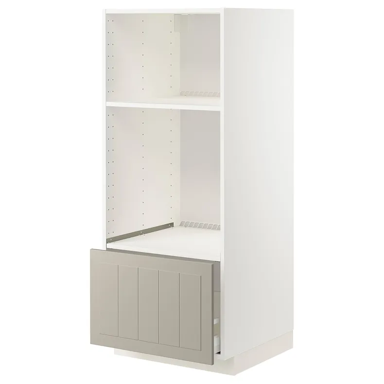 IKEA METOD МЕТОД / MAXIMERA МАКСИМЕРА, высокий шкаф д / духовки / СВЧ с ящиком, белый / Стенсунд бежевый, 60x60x140 см 394.079.23 фото №1