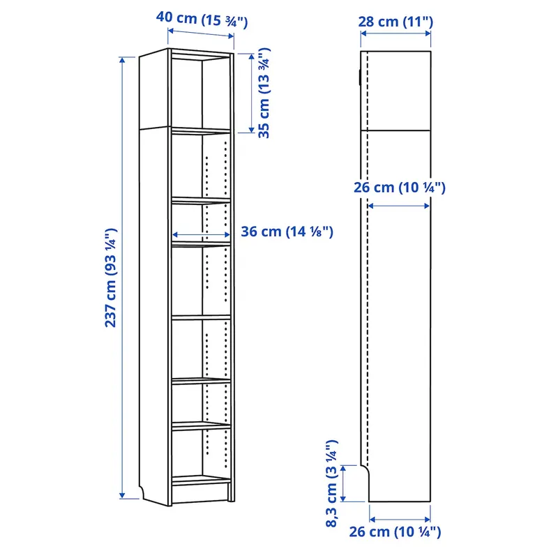 IKEA BILLY БИЛЛИ, стеллаж, белый, 40x28x237 см 492.177.34 фото №3