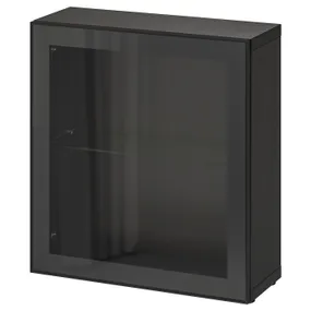 IKEA BESTÅ БЕСТО, секція полиць зі скляними дверцятам, чорне/коричневе/Glassvik чорне/прозоре скло, 60x22x64 см 490.478.69 фото