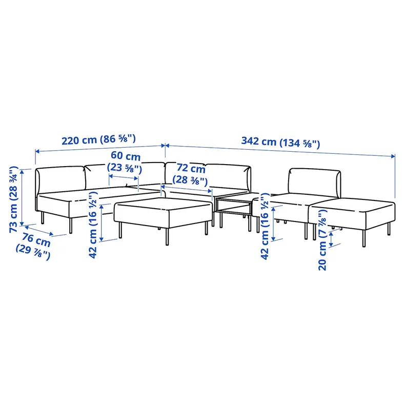 IKEA LILLEHEM, 6-местный диванный модуль со столиком, Виссл/бежевый металл 295.534.82 фото №6