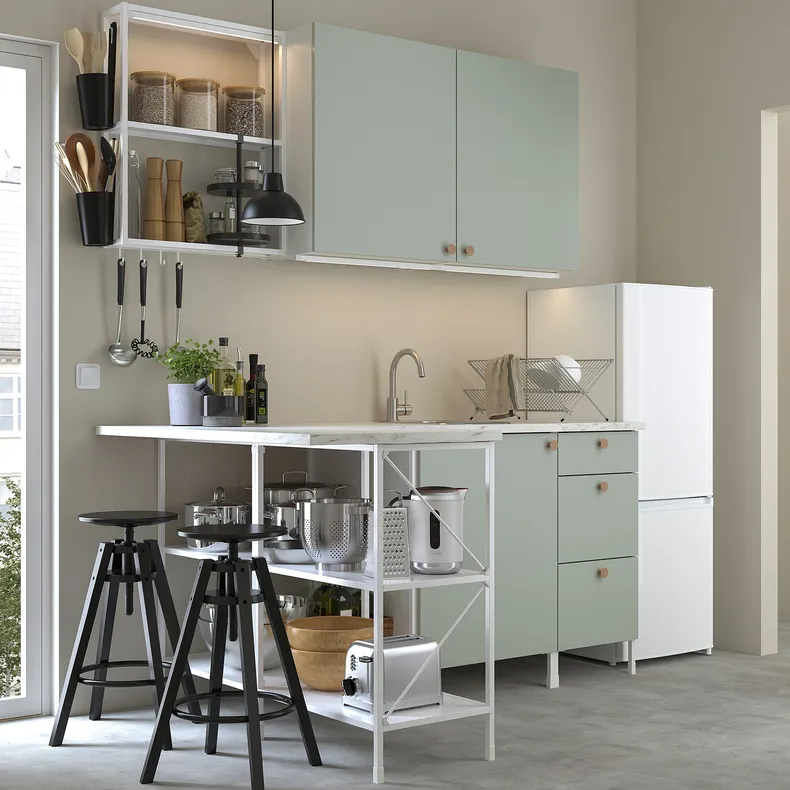 IKEA ENHET ЕНХЕТ, кутова кухня, білий / блідо-сіро-зелений 594.992.19 фото №2