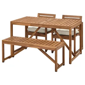 IKEA NÄMMARÖ НЕММАРЕ, стіл+2 стільці+лавка, вуличний, пляма світло-коричнева / куддарна бежева 094.912.11 фото