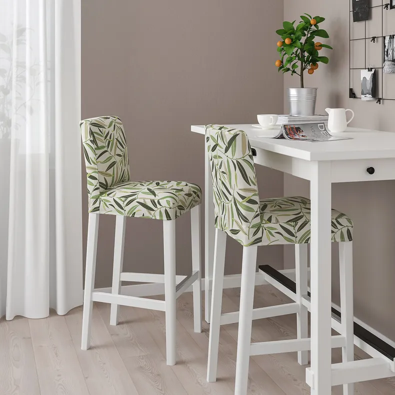 IKEA BERGMUND БЕРГМУНД, барний стілець зі спинкою, білий / ФОГЕЛЬФОРС різнобарвний, 75 см 793.997.61 фото №2