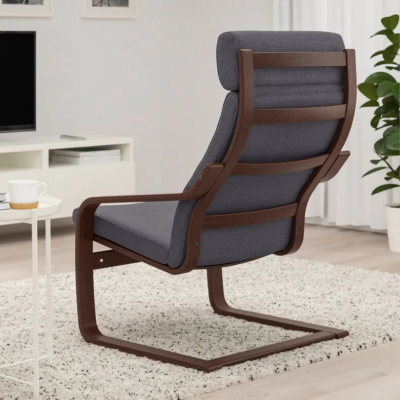 IKEA POÄNG ПОЭНГ, кресло, коричневый / темно-серый Skiftebo 493.884.67 фото №3