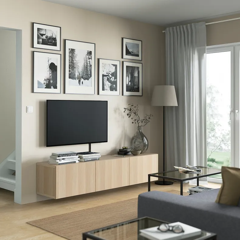 IKEA BESTÅ БЕСТО, тумба для телевізора з дверцятами, дуб білий морений / Lappviken white stained Oak, 180x42x38 см 893.307.09 фото №3