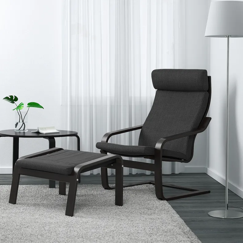 IKEA POÄNG ПОЭНГ, кресло, черный / коричневый / антрацитовый 191.977.80 фото №2