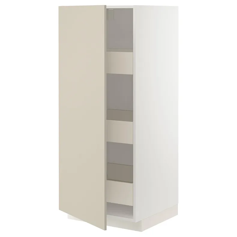 IKEA METOD МЕТОД / MAXIMERA МАКСИМЕРА, высокий шкаф с ящиками, белый / гавсторпский бежевый, 60x60x140 см 194.267.67 фото №1