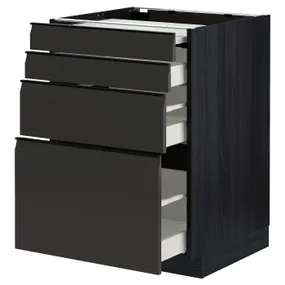 IKEA METOD МЕТОД / MAXIMERA МАКСИМЕРА, напольный шкаф с выдвиж панелью / 3ящ, черный / матовый антрацит, 60x60 см 194.952.56 фото