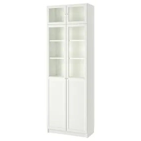 IKEA BILLY БИЛЛИ / OXBERG ОКСБЕРГ, стеллаж с верхними полками / дверьми, белый / стекло, 80x42x237 см 493.988.57 фото