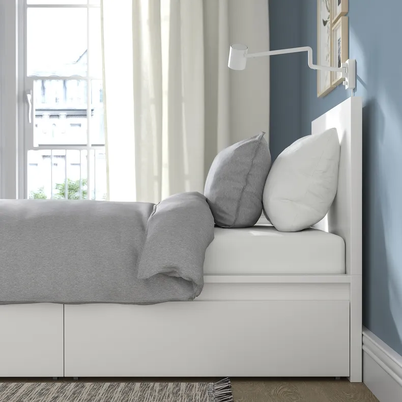 IKEA MALM МАЛЬМ, каркас кровати+2 кроватных ящика, белый / Лурой, 90x200 см 290.115.07 фото №4