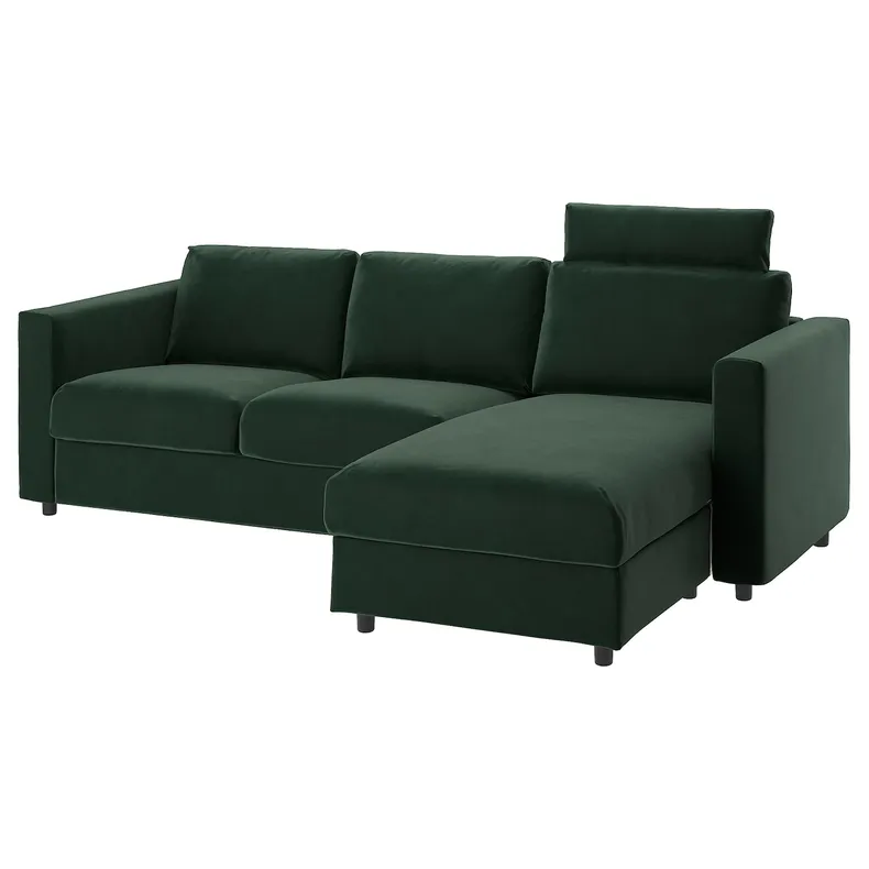 IKEA VIMLE ВІМЛЕ, 3-місний диван, з шезлонгом з підголовником/Djuparp темно-зелений 194.336.02 фото №1