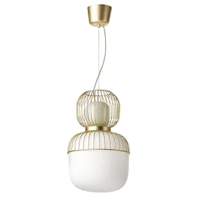 IKEA PILBLIXT ПИЛБЛИКС, подвесной светильник, белое / светло-зеленое стекло / имитация золотого металла, 33 см 504.998.79 фото