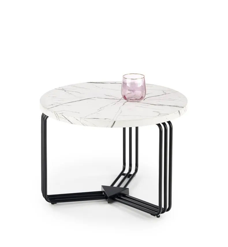 Журнальный стол круглый HALMAR ANTICA M 55x55 см, столешница - белый мрамор, каркас - черный фото №2