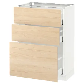 IKEA METOD МЕТОД / MAXIMERA МАКСИМЕРА, напольный шкаф с 3 ящиками, белый / аскерсундский узор светлый ясень, 60x37 см 592.159.61 фото