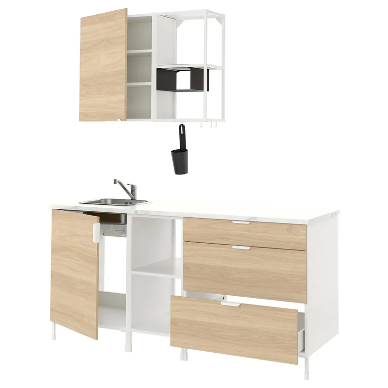 IKEA ENHET ЕНХЕТ, кухня, білий / імітація. дуб, 183x63.5x222 см 593.374.20 фото №1