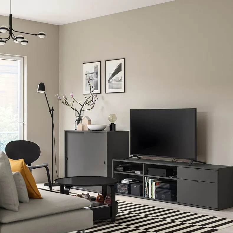IKEA VIHALS ВІХАЛЬС, комбінація шаф для телевізора, темно-сірий, 275x47x90 см 395.211.55 фото №2
