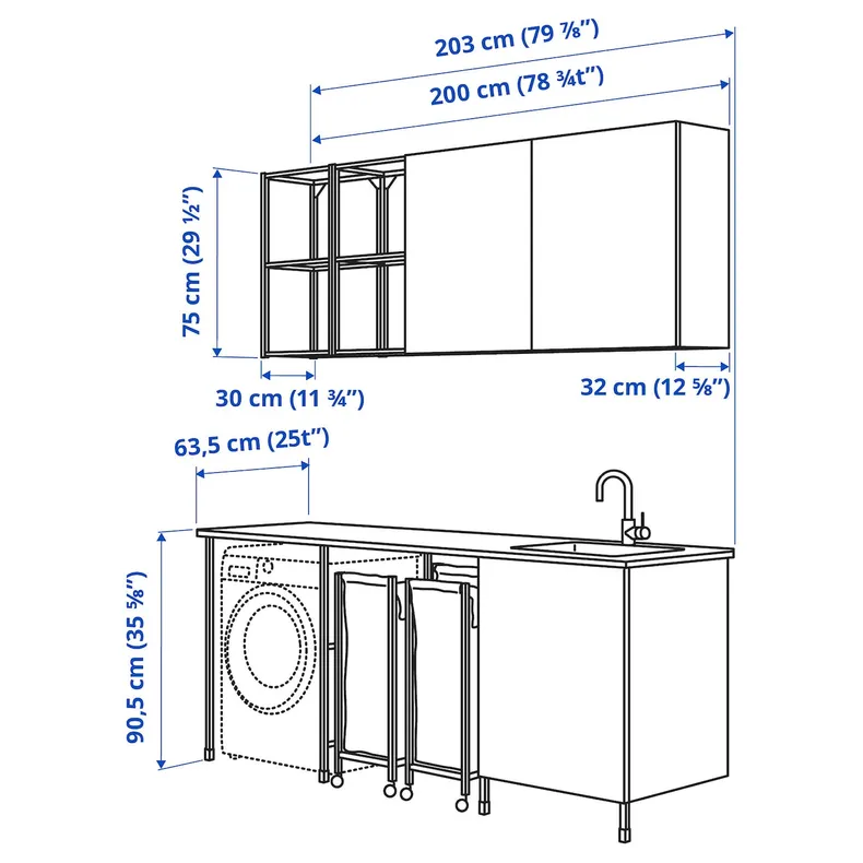 IKEA ENHET ЭНХЕТ, комбинация для домашней прачечной, белый, 203x63,5x90,5 см 494.971.93 фото №4