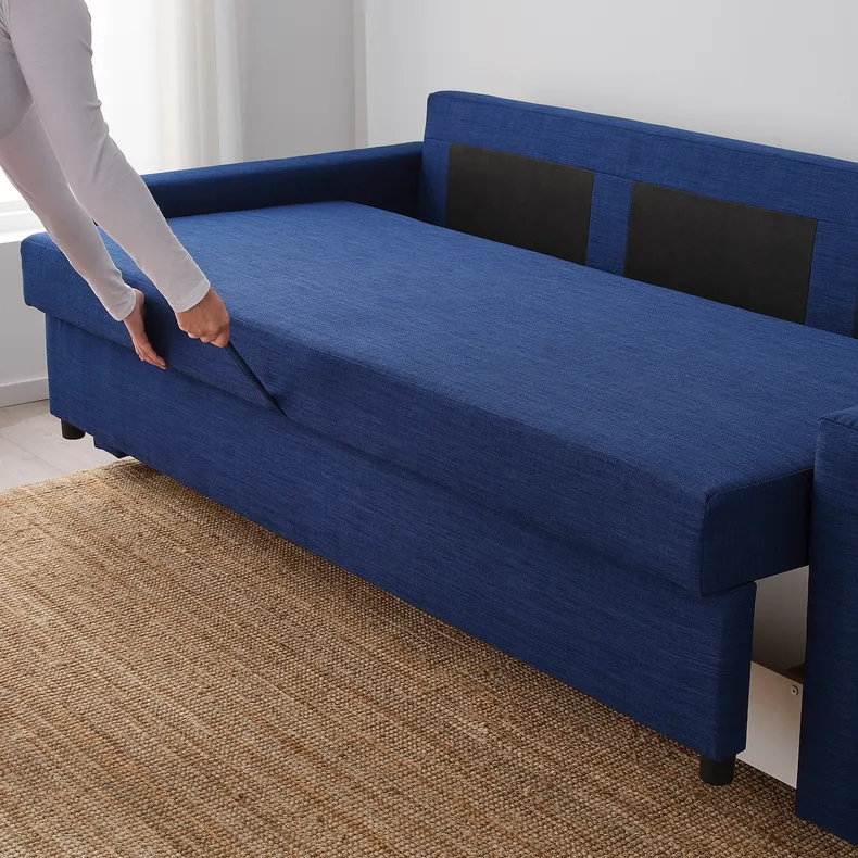 IKEA FRIHETEN ФРІХЕТЕН, 3-місний диван-ліжко, СКІФТЕБУ синій 604.315.63 фото №6