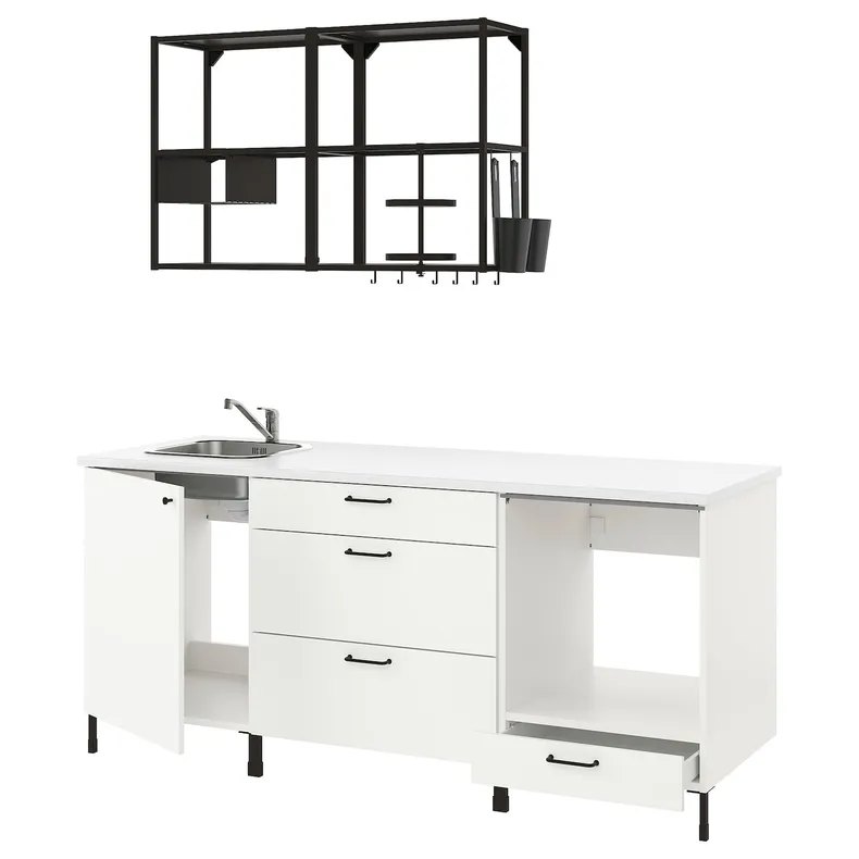 IKEA ENHET ЭНХЕТ, кухня, антрацит / белый, 203x63.5x222 см 493.373.12 фото №1