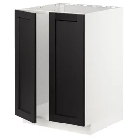 IKEA METOD МЕТОД, підлогова шафа для мийки+2 дверцят, білий / ЛЕРХЮТТАН чорна морилка, 60x60 см 094.612.14 фото