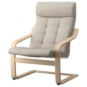 IKEA POÄNG ПОЭНГ, кресло, Шпон дуба, окрашенный в белый / бежевый цвет 695.019.95 фото