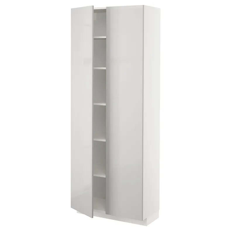 IKEA METOD МЕТОД, висока шафа із полицями, білий / Ringhult світло-сірий, 80x37x200 см 194.579.85 фото №1