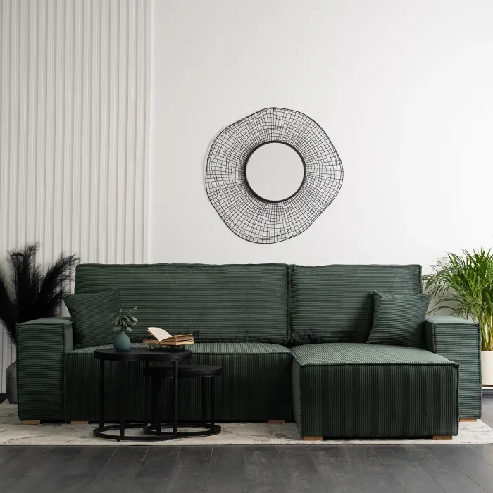 Угловой диван универсальный MEBEL ELITE ALEX, 262 см, ткань: зеленый фото №3