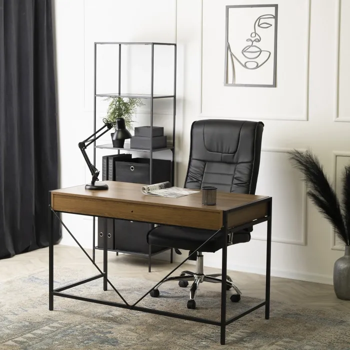 Письменный стол MEBEL ELITE ALLY, 123 см, Орех / Черный фото №2