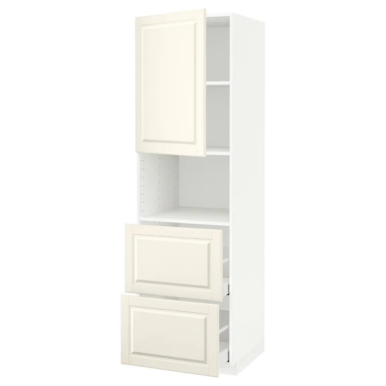 IKEA METOD МЕТОД / MAXIMERA МАКСИМЕРА, высокий шкаф д / СВЧ / дверца / 2ящика, белый / бодбинские сливки, 60x60x200 см 394.623.68 фото №1