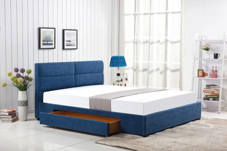 Двоспальне ліжко HALMAR MERIDA з шухлядою 160x200 см - синє фото №2