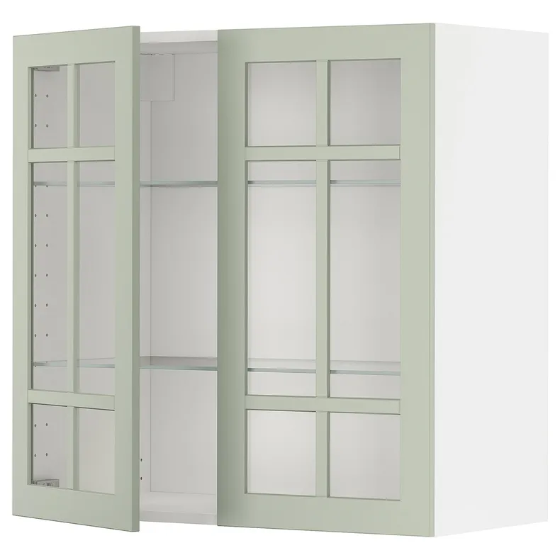 IKEA METOD МЕТОД, навесной шкаф / полки / 2стеклян двери, белый / светло-зеленый, 80x80 см 094.868.89 фото №1