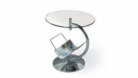 Журнальний стіл круглий HALMAR ALMA 45х45 см загартоване скло, хромована сталь фото