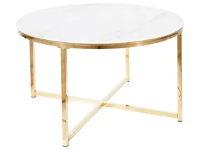 Журнальный столик круглый SIGNAL SALMA, 80x80 см, белый/золотой фото
