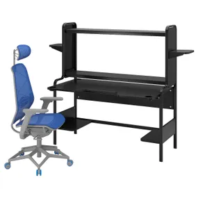 IKEA FREDDE ФРЕДДЕ / STYRSPEL СТИРСПЕЛЬ, геймерский стол и стул, черно-синий/светло-серый 694.913.31 фото