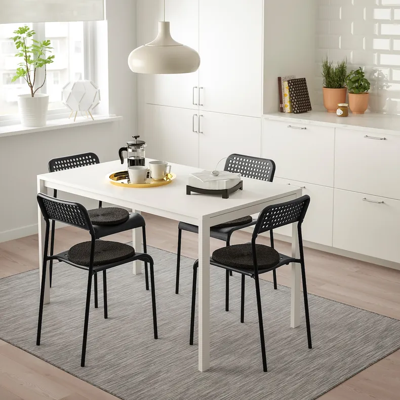 IKEA MELLTORP МЕЛЬТОРП / ADDE АДДЕ, стіл+4 стільці, білий / чорний, 125 см 791.614.86 фото №7