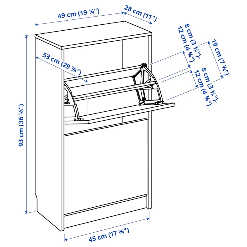 IKEA BISSA БИССА, галошница с 2 отделениями, имит. дуб, 49x28x93 см 705.302.18 фото №5