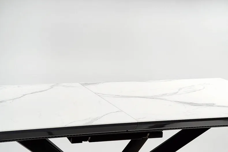 Кухонний стіл розкладний HALMAR DIESEL 160-200x90 см, стільниця - білий мармур / темно-сірий, ніжки - чорні фото №16