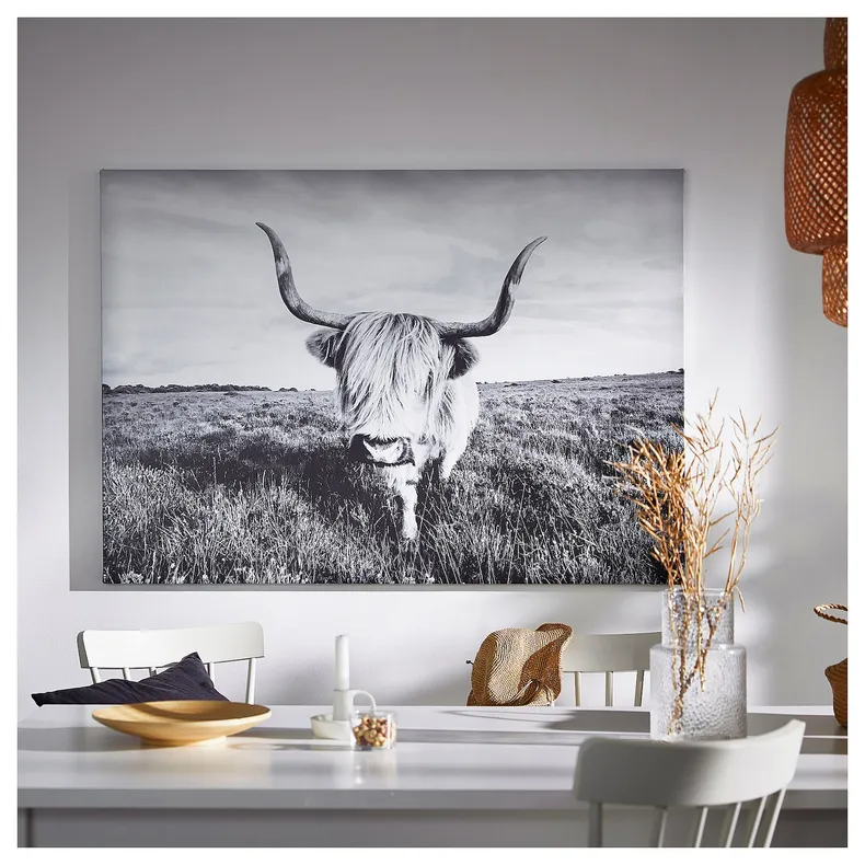 IKEA BJÖRKSTA БЬЙОРКСТА, картина з рамкою, цікава корова / срібло, 140x100 см 095.089.14 фото №3