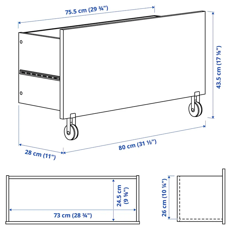 IKEA BILLY БИЛЛИ, ящик, белый / колёса, 80x28x43 см 205.216.93 фото №7