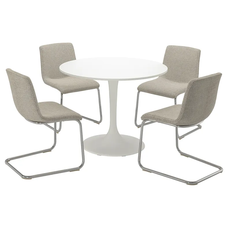 IKEA DOCKSTA ДОКСТА / LUSTEBO ЛУСТЕБО, стол и 4 стула, белый хром / виарп бежевый / коричневый, 103 см 595.235.30 фото №1