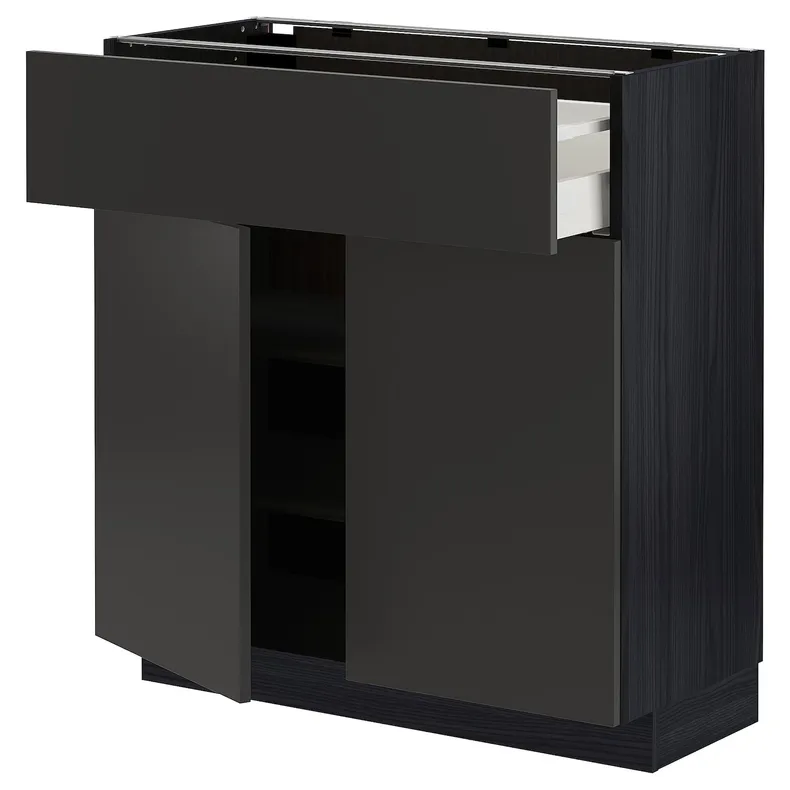 IKEA METOD МЕТОД / MAXIMERA МАКСИМЕРА, напольный шкаф с ящиком / 2дверцами, черный / никебо матовый антрацит, 80x37 см 794.982.33 фото №1