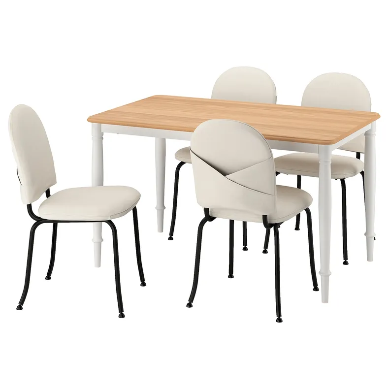 IKEA DANDERYD ДАНДЕРЮД / EBBALYCKE ЕББАЛЮККЕ, стіл+4 стільці, дубовий шпон білий/ІДЕКУЛЛА бежевий, 130 см 995.680.98 фото №1