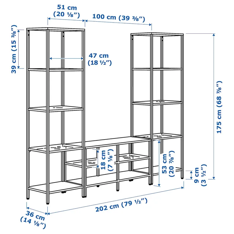 IKEA VITTSJÖ ВИТШЁ, шкаф для ТВ, комбинация, черно-коричневый / стекло, 202x36x175 см 992.945.60 фото №4