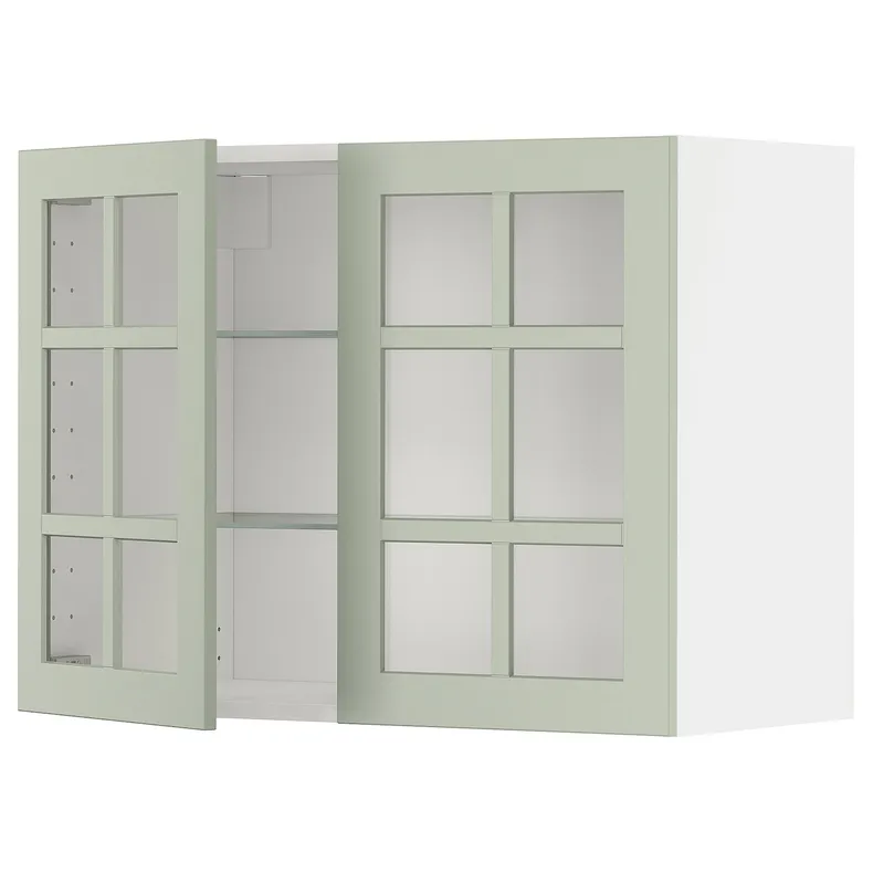 IKEA METOD МЕТОД, настінна шафа, полиці / 2 склх дверц, білий / Стенсунд світло-зелений, 80x60 см 894.864.61 фото №1