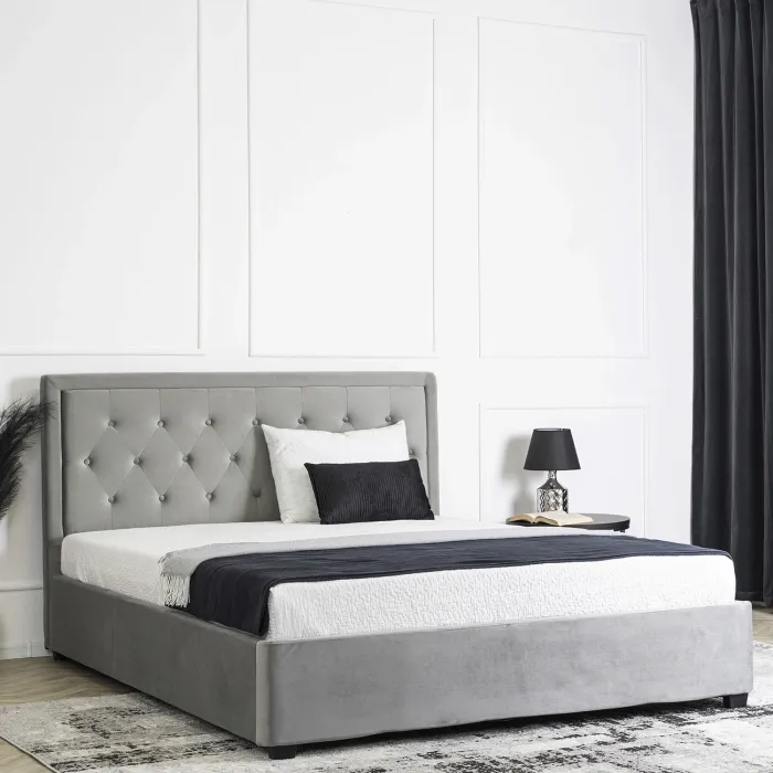 Кровать двуспальная бархатная MEBEL ELITE CROS Velvet, 160x200 см, Серый фото №4