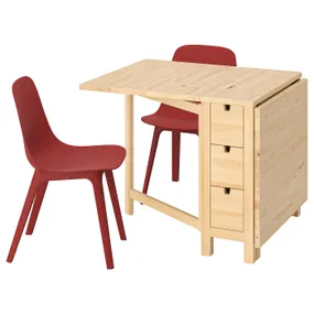 IKEA NORDEN НОРДЕН / ODGER ОДГЕР, стол и 2 стула, берёза / красный, 26 / 89 / 152 см 494.407.43 фото