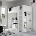 IKEA SMÅSTAD СМОСТАД, кровать-чердак, Белый серый с письменным столом с 4 ящиками, 90x200 см 094.355.88 фото thumb №3